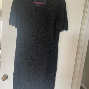 100% vintage silk beaded Elegant Black Dress